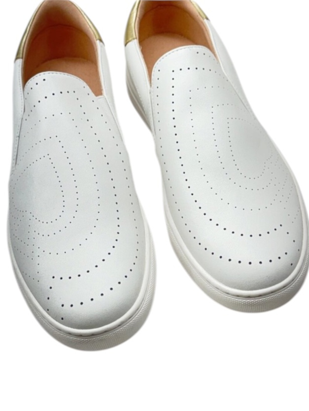 Kate Spade New York Azores Leather Slip On Sneakers in Ivory and Gold